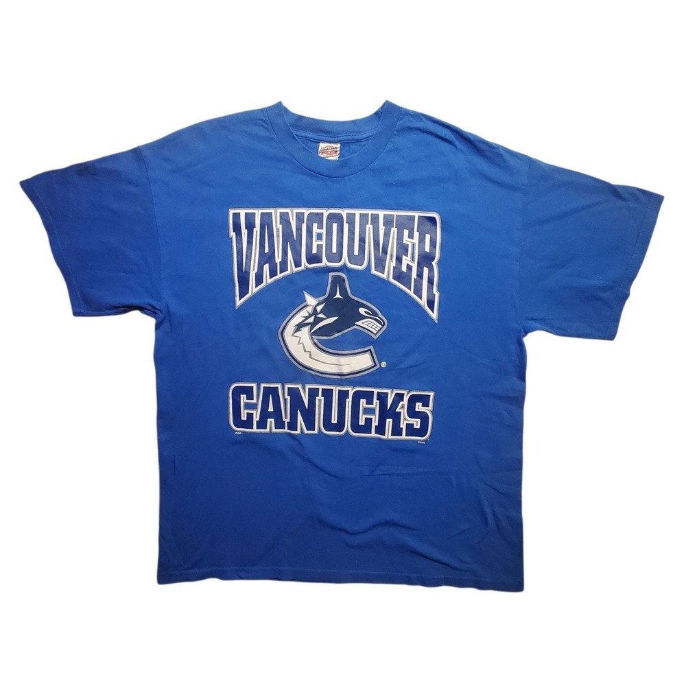 Vancouver Canucks T Shirt Blue Size XL Men NHL Hockey Graphic Tee Spellout Whale